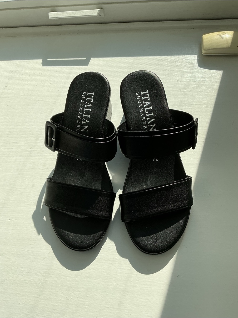 Italian Shoemakers Black Double-Strap Slide Sandals
